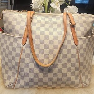 Louis Vuitton Damier Azur Canvas Tote with Tan Leather Straps